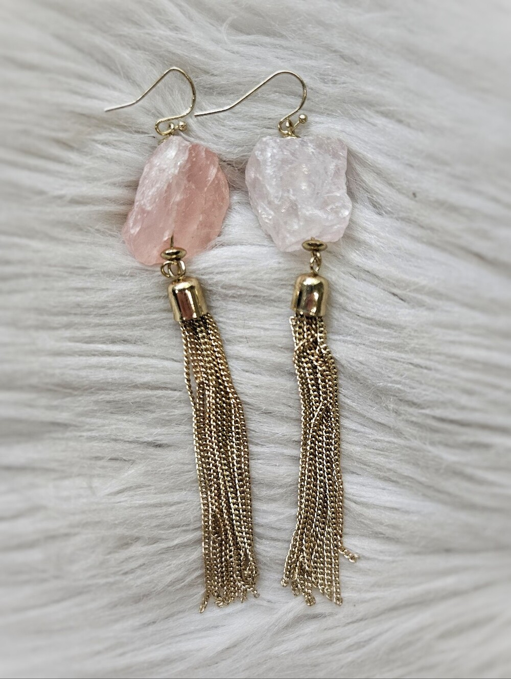 Rose Quartz Tassel Earings - Picture 2 of 3